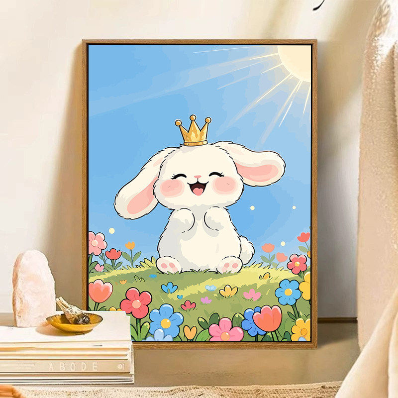 成人解压画数字油画diy填充手绘手工填色涂色玄关油彩画 小兔子