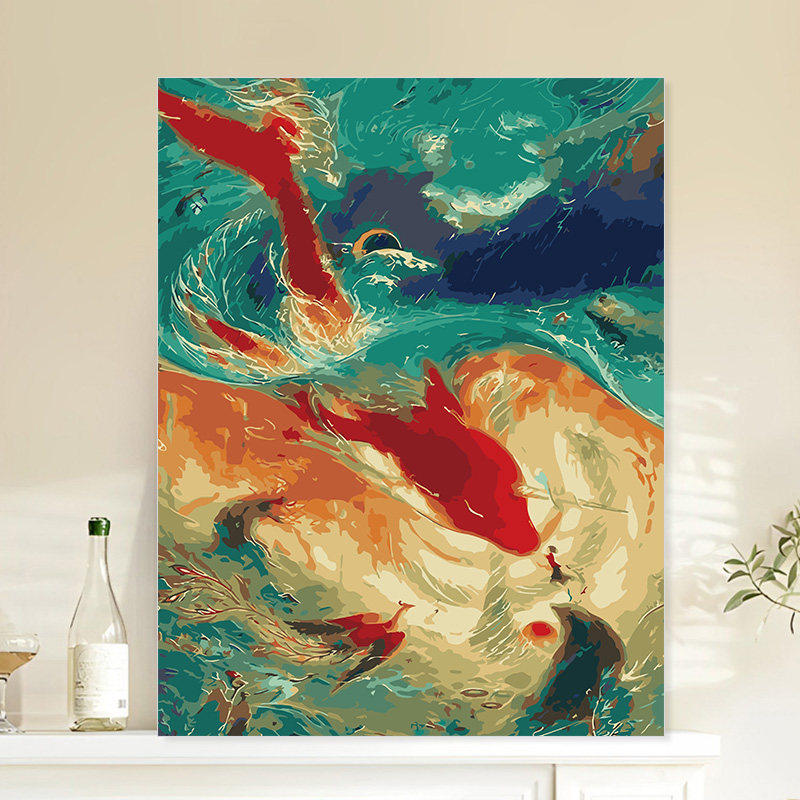 成人解压画数字油画diy填充手绘手工填色涂色玄关油彩画 大鱼海棠