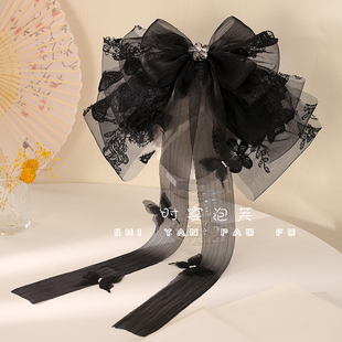 【落落芳华】马尾夹薄纱重工刺绣蝴蝶发饰晶晶蝴蝶结流苏马尾顶夹