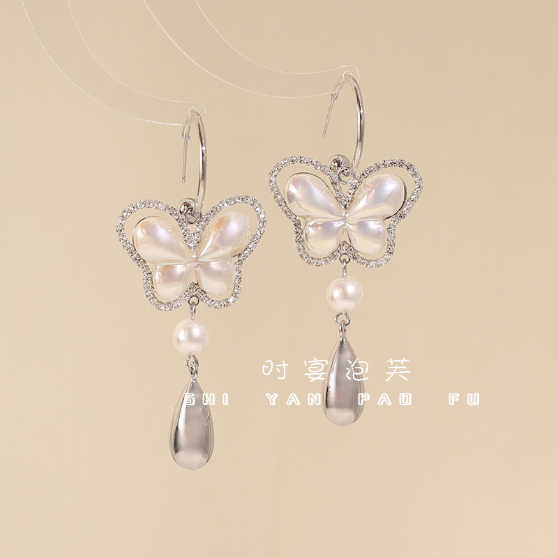 蝴蝶精灵巴洛克珠珠吊坠耳环轻奢高级配饰饰品