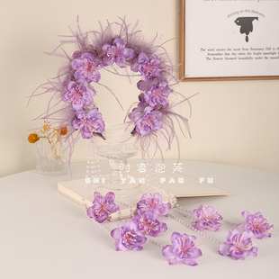 时宴泡芙 簪花发箍超仙灵动发箍流苏花朵羽毛精致欧若风压发箍