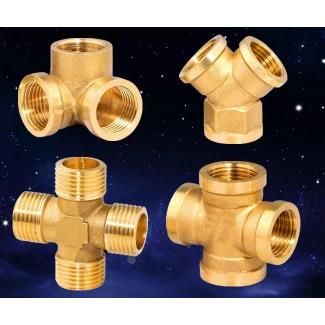 Y型墙角内丝三通 纯铜加厚内丝外丝四通 DN15 4分水管接头铜配件