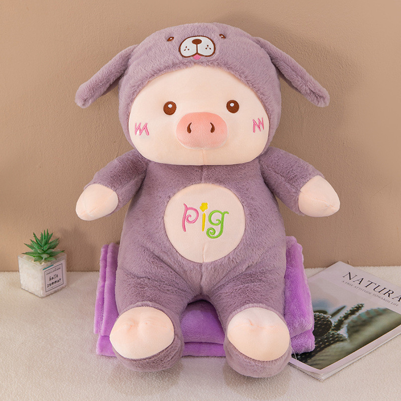 小猪抱枕被子两用毯子二合一公司车载礼品午睡枕办公室空调被靠枕