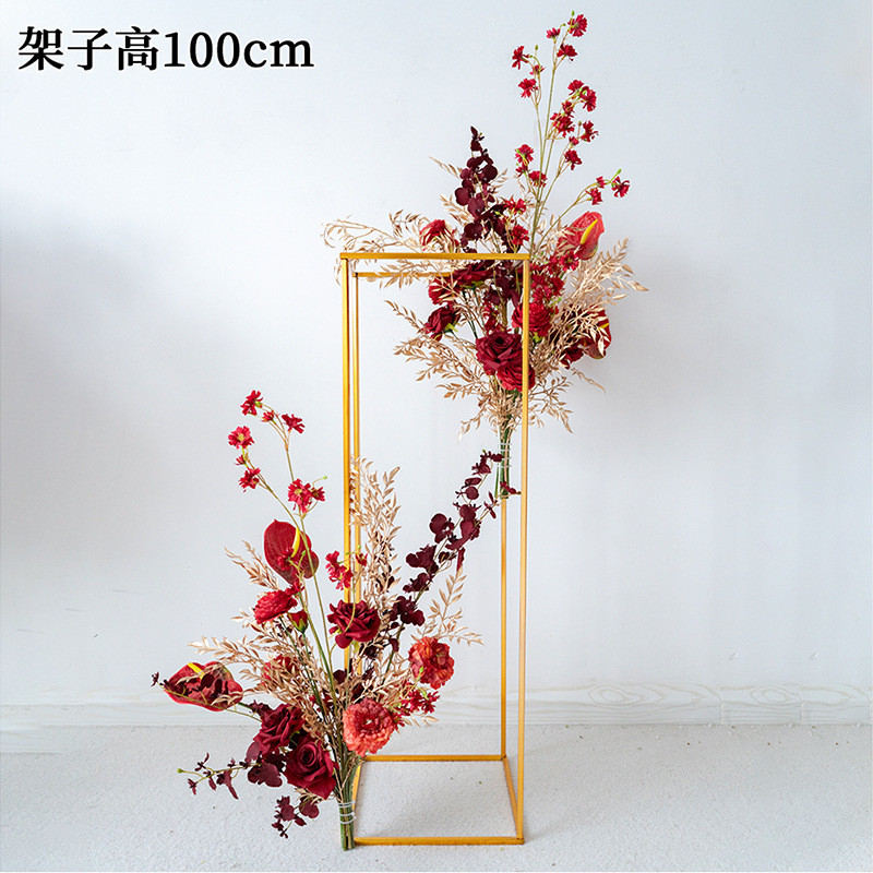 中式婚礼花色系立方柱花球套装 仿真假花迎宾kt板布置生日宴会红