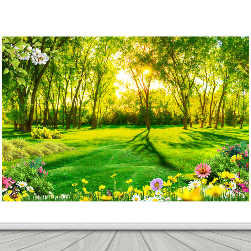 可定制草地树林风景画电视沙发背景大自然装饰画房间墙壁自粘防水图片