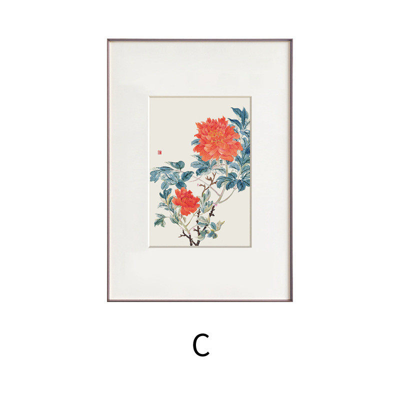 新中式植物花卉禅意装饰画客厅沙发背景墙挂画高档样板房厂家批发
