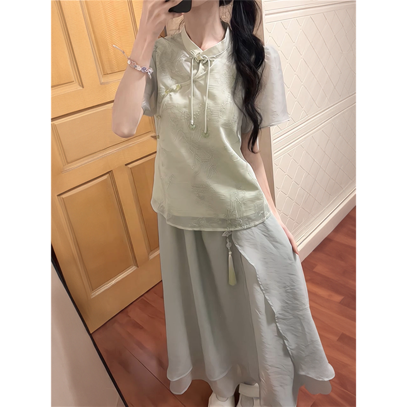 两件套装女夏装新款新中式宽松显瘦盘扣+拼接,女装/女士精品,时尚套装,淘宝优惠券,粉丝福利购,淘宝优惠卷