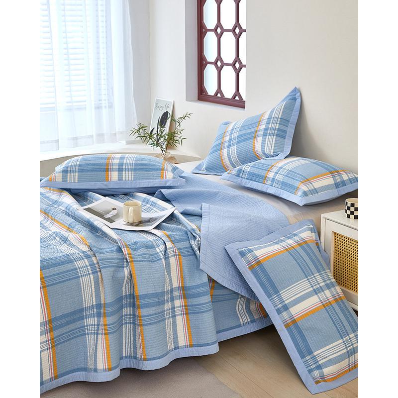 2024新款日式格子双面全棉色织绗缝夹床盖棉四季可用榻榻米床炕++