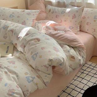 极速晚安猫咪款 水洗棉可爱风韩系被套床单四件套学生宿舍三件套春