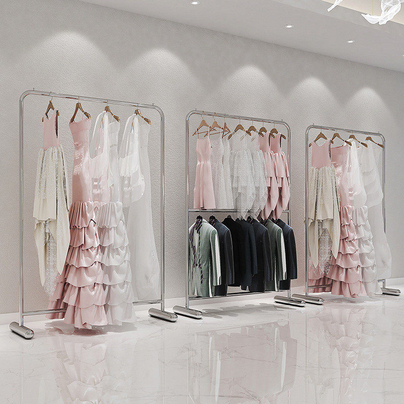 不锈钢婚纱架子展示架落地式旗袍礼服馆侧挂衣架影楼双层西装货架,商业/办公家具,展示柜/陈列柜/展示架/货柜,淘宝优惠券,粉丝福利购,淘宝优惠卷