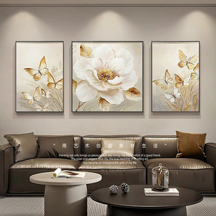 花卉油画村客厅装饰画大芬村轻奢三联画美式高级感沙发背景墙挂画