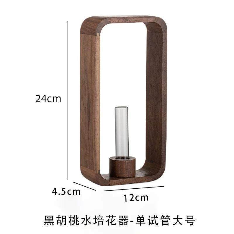 胡桃木绿植水培干花桌面摆件创意中式斗柜玄关客厅高级装饰小摆件