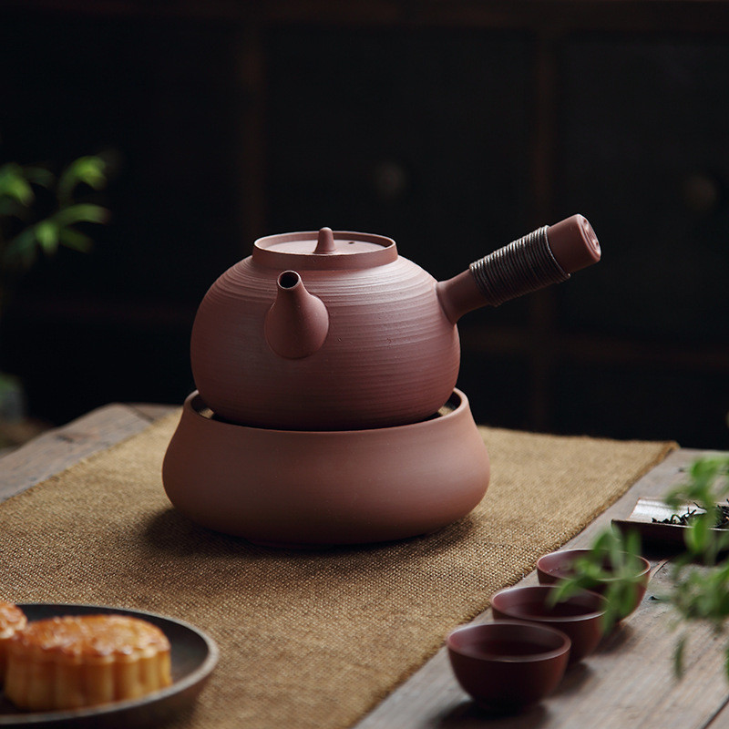 潮州 砂铫红泥侧把烧水壶煮茶器 炭炉电陶炉煮茶壶 潮汕工夫茶具