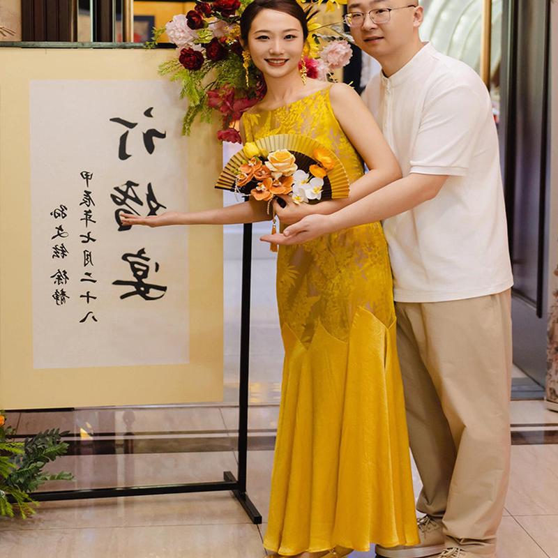 新中式旗袍晨袍女新娘订婚礼服高端轻奢小众敬酒服回门服国风长裙