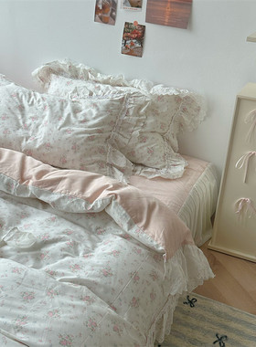 梨梦 蔷薇之恋 法式碎花纯棉四件套全棉床单被套床笠床裙床上用品