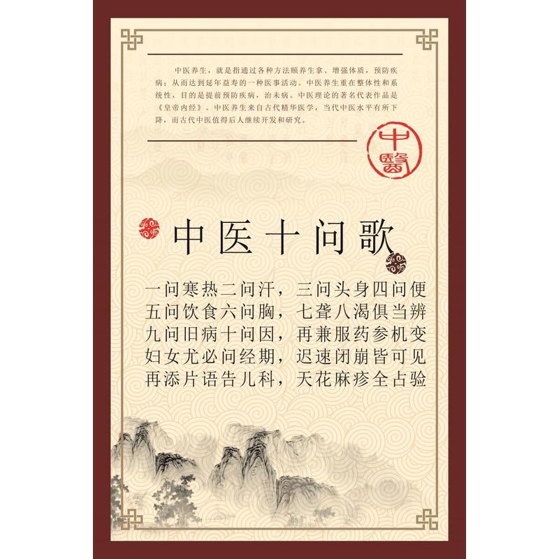 中医十问歌中医馆诊所医院诊疗养生装饰画海报挂画墙贴墙纸挂图