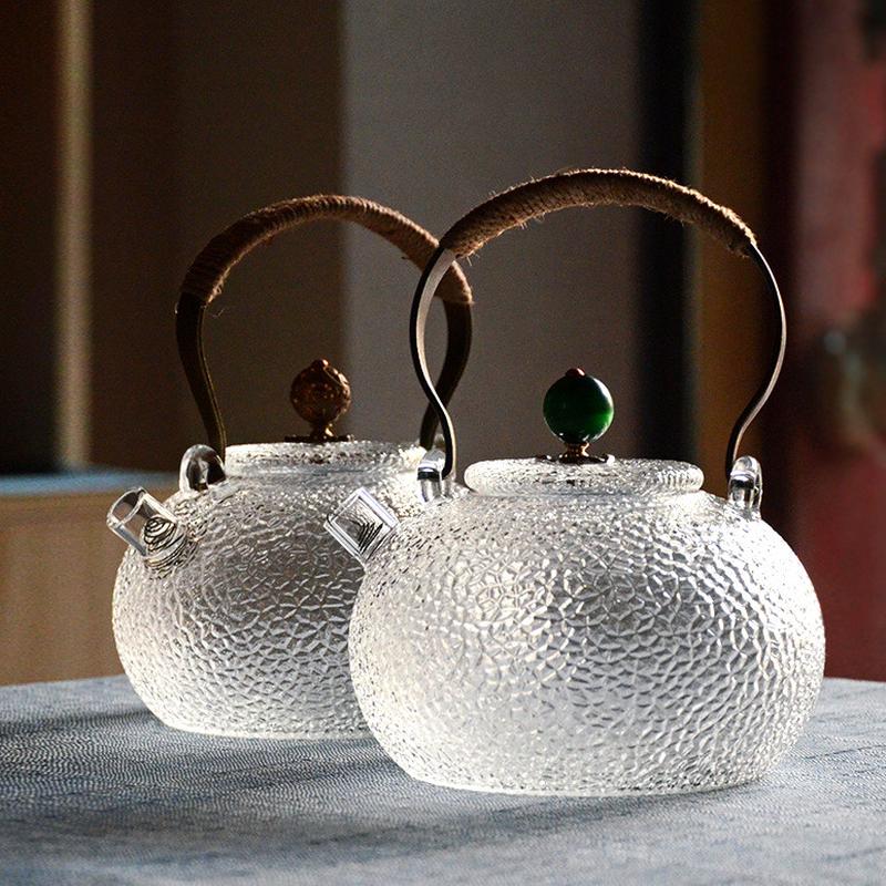 日式锤纹大号玻璃提梁壶烧水壶茶具高温电陶炉泡花茶煮茶壶
