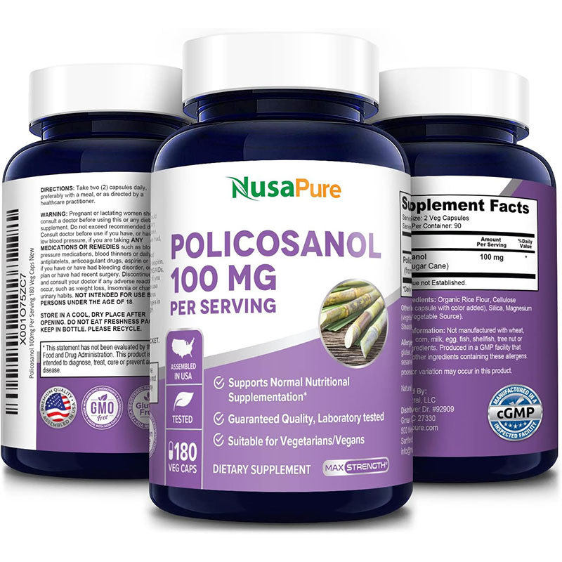 美国直邮 NusaPure Policosanol普利醇胶囊100mg180粒 耐力体力
