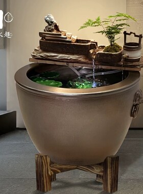 古法养鱼大水缸门海老式陶瓷养鱼缸玄关落地阳台室外庭院流水造景