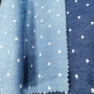 春夏薄款 面料 全棉爱心印花牛仔布水洗印花牛仔衬衫