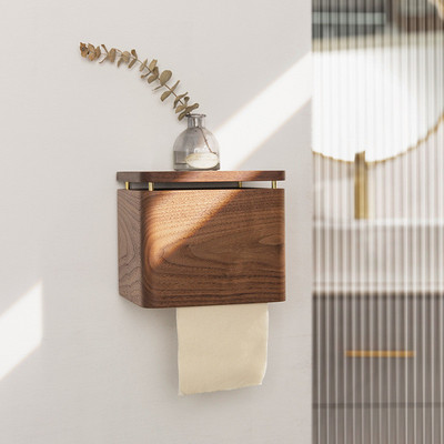 卫生间纸巾盒厕所卷纸盒抽纸壁挂免打孔卫生纸厕纸实木防水置涛森