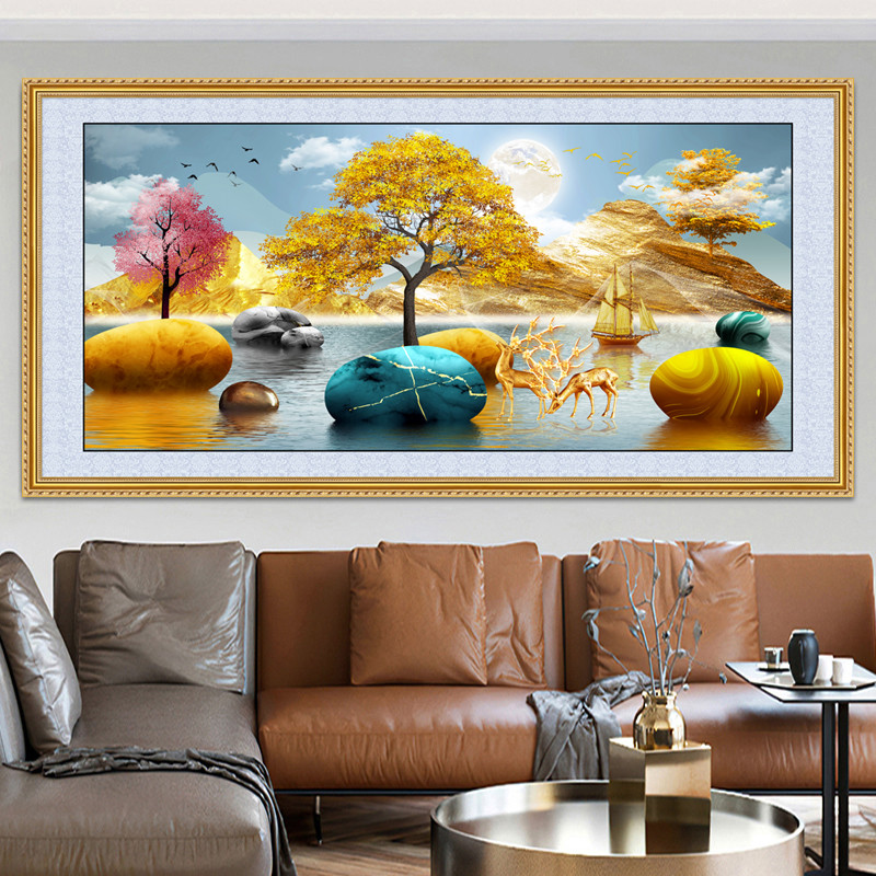 轻奢客厅装饰画沙发背景墙现代简约餐厅麋鹿挂画新款麋鹿壁画墙贴图片