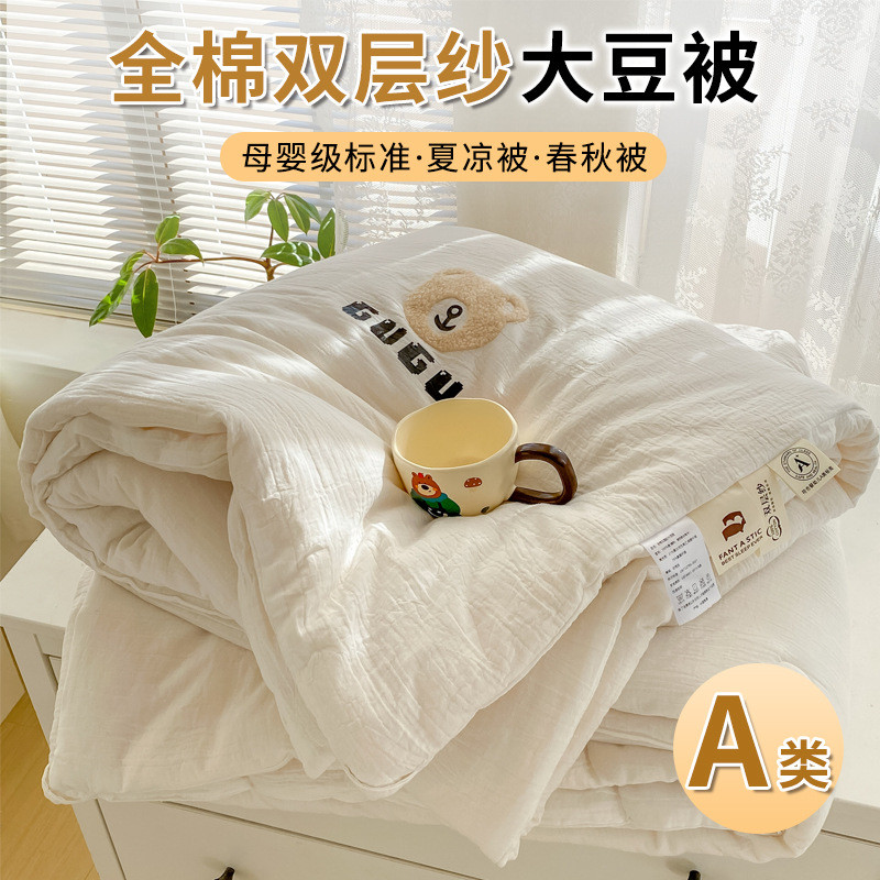 新款A类全棉双层纱春秋被纯棉纱布大豆纤维夏被双人加大四季薄被