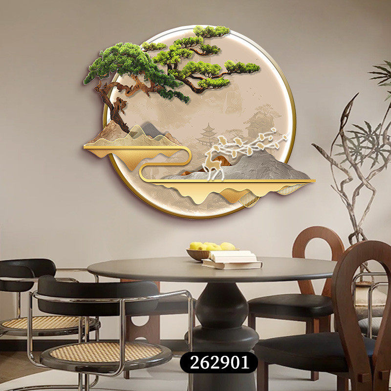 迎客松餐厅装饰画氛围灯画新中式水鹿山福壁画饭厅餐桌背景墙挂画,家居饰品,现代装饰画,淘宝优惠券,粉丝福利购,淘宝优惠卷