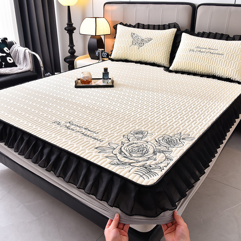 夏季凉床笠丝花边感款乳胶凉席-法式玫瑰可水洗床垫子床品