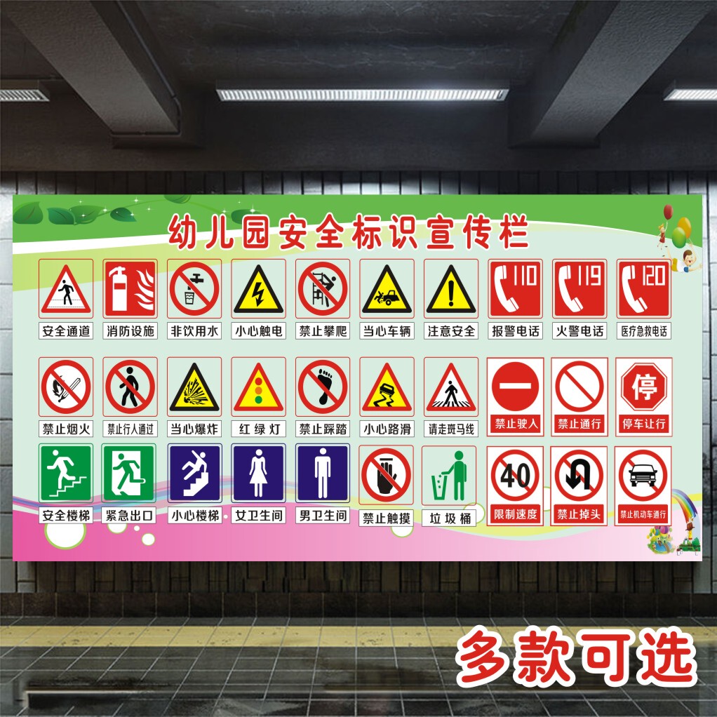 幼儿园安全知识教育宣传栏班级布置文化海报挂图安全标志贴纸墙贴