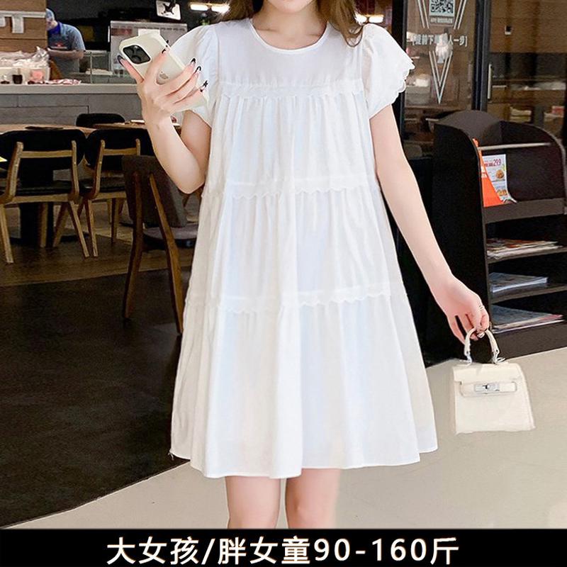 胖女孩加肥加大宽松白色高中学生夏装胖