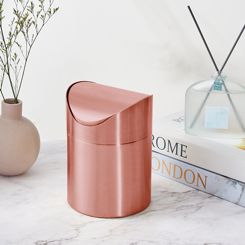 翻盖桌面垃圾桶304不锈钢古铜轻奢风浴室卫生间纸篓收纳办公迷你