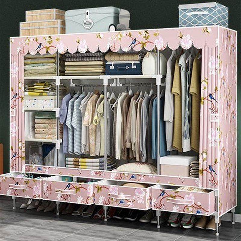 抽屉式简易衣柜加粗钢管布衣柜双人衣橱大号牛津布组合收纳架大号