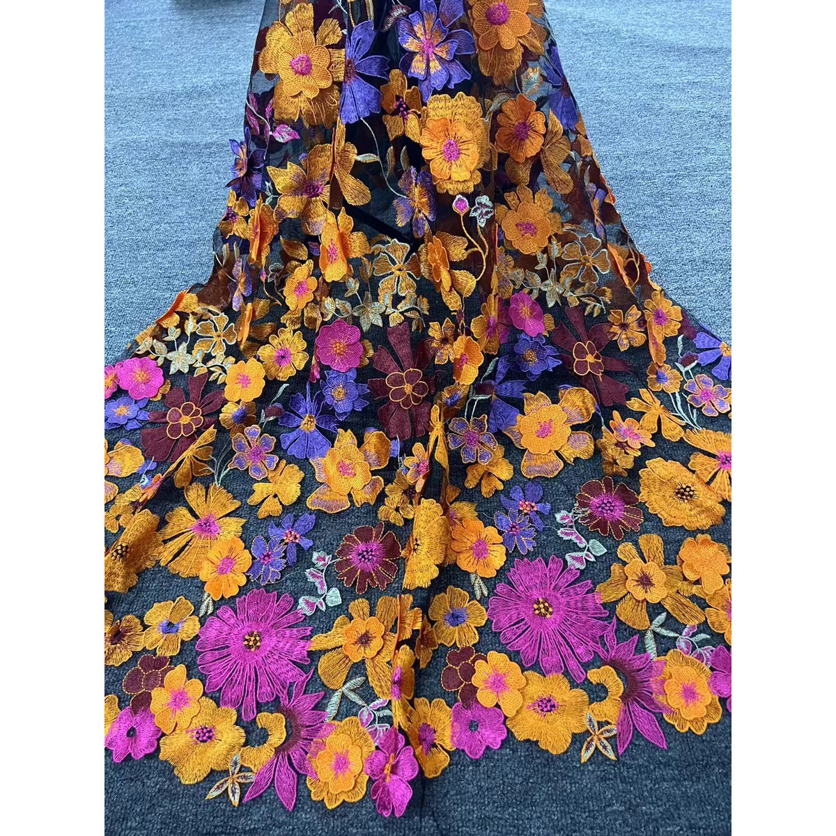 包邮立体贴花刺绣面料古典旗袍面料网纱礼服裙子绣花布料lace