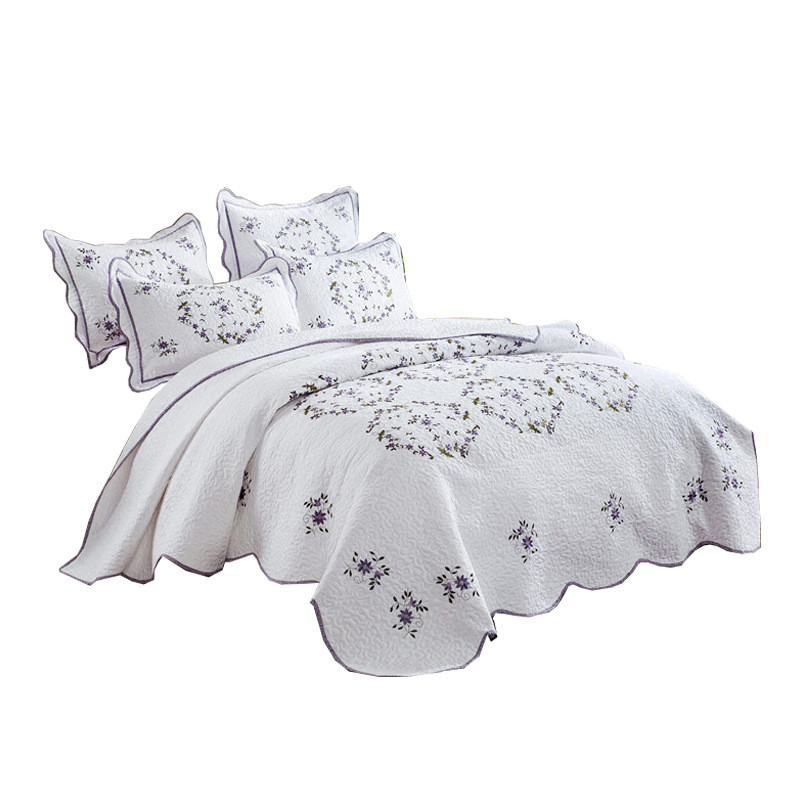 纯白小碎花全棉床盖绗缝被床罩夹棉床单衍双人缝被空调被夏被机洗