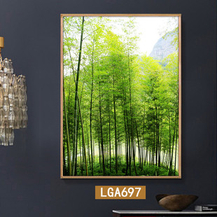 竹林挂画中式厅堂客厅三联风景装饰画办公室竹子招财壁画竹报平安