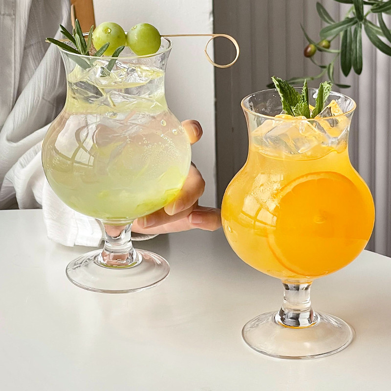 网红饮品杯ins饭厅高脚玻璃果茶杯冷饮料杯果汁杯北欧精酿啤酒杯