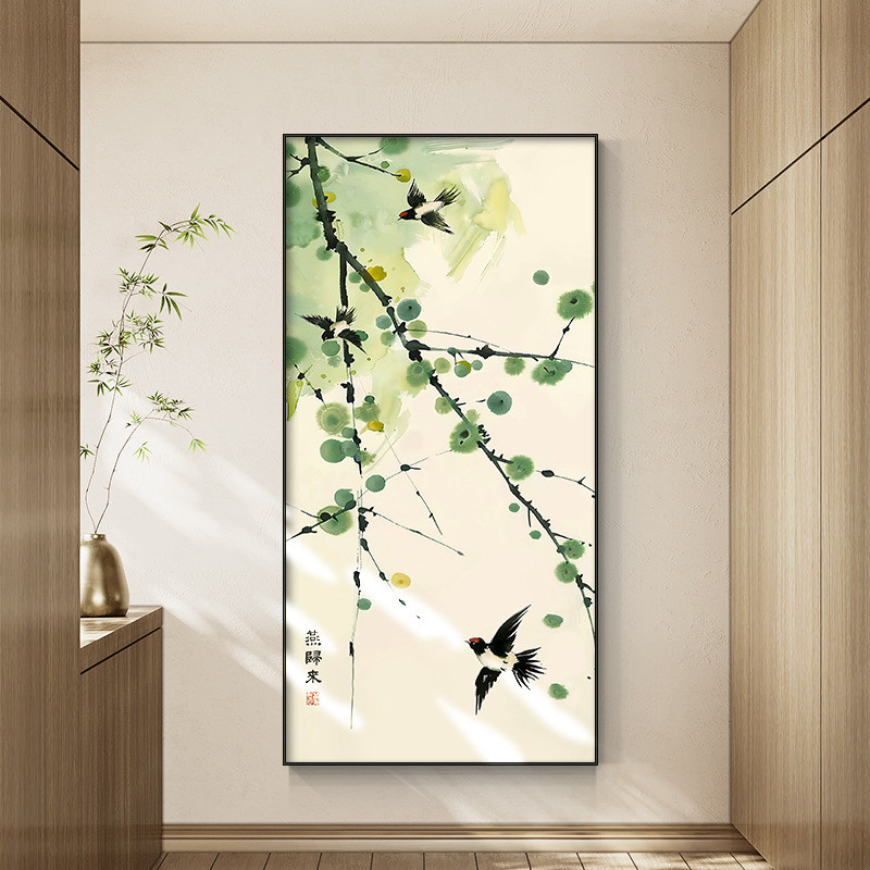新中式春燕走廊玄关装饰画绿植过道入户门楼梯拐角墙壁背景墙挂画