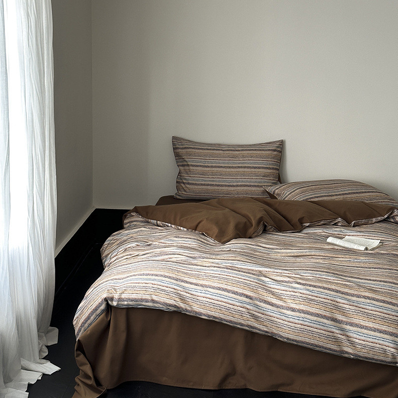 美式诧寂风100支长绒棉磨毛四件套裸睡舒适亲床单男士全棉被套肤