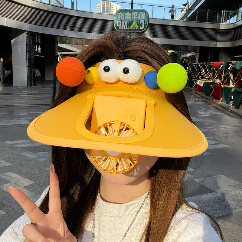 小风扇帽子空顶遮阳帽充电防晒帽防风防紫外线大帽檐儿童户外春游