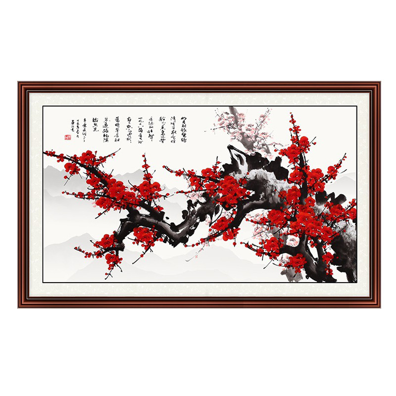 装饰墙画山水风景壁画客厅办公室家居装饰画中式横幅国画梅花咏梅