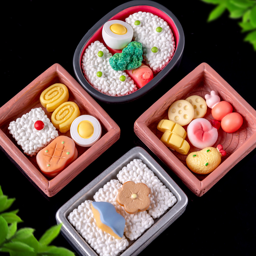 微景观创意仿真食玩饭盒鸡腿三文鱼便当盲袋 DIY饰品迷你树脂摆件