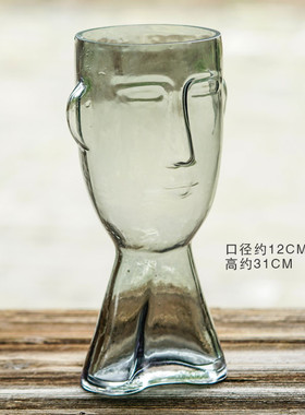北欧艺术感创意人脸花瓶玻璃样板间装饰品家居摆件客厅插花ins风