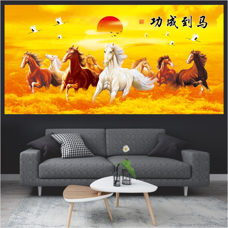 马到成功八骏马装饰画中式招财风水画客厅办公室背景墙壁画骏马图图片