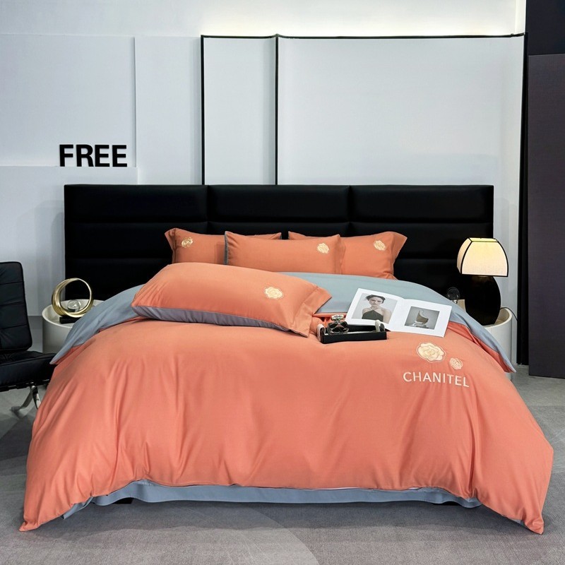 轻奢全棉四件套柔软透气被套款纯色亲肤棉宿舍三件套刺绣床单床品