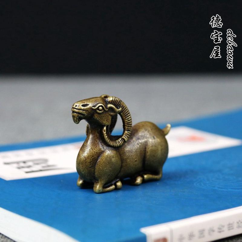实心纯铜羊山羊毛笔架仿古书法实用笔搁摆件初学用铜镇纸压纸小号