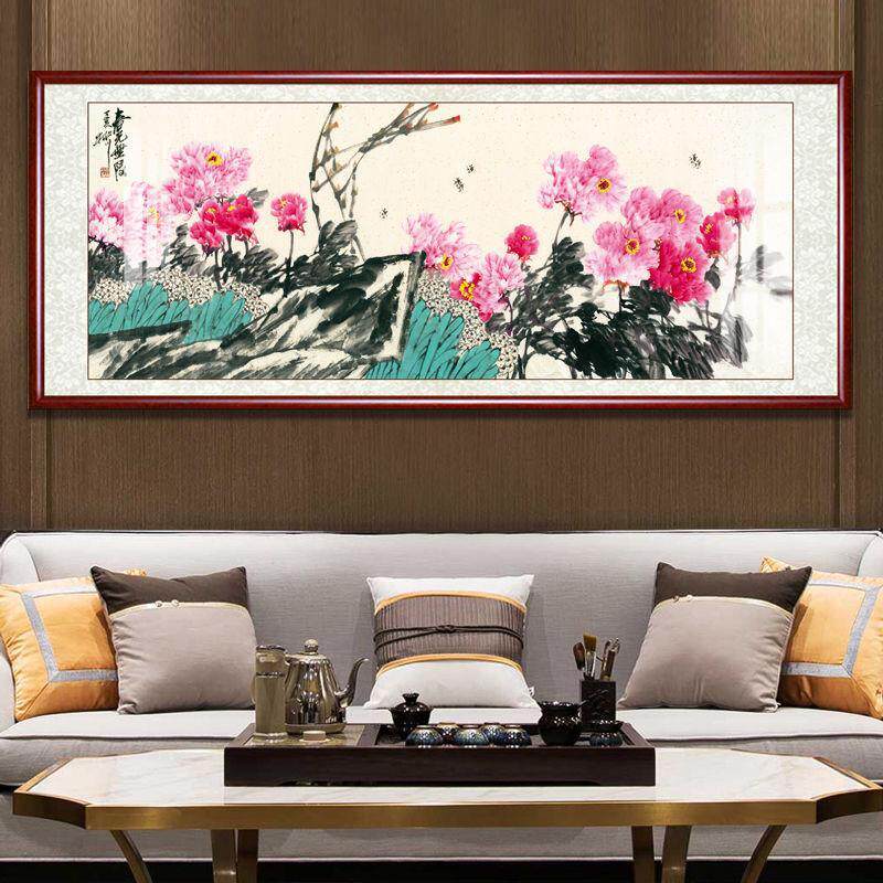 国画牡丹挂画花开富贵客厅装饰画牡丹花图画新中式沙发背景墙壁画