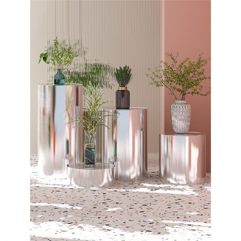 服装店橱窗鞋包鲜花展示台不锈钢银色拉丝中岛台圆柱形流水台地台,商业/办公家具,展示柜/陈列柜/展示架/货柜,淘宝优惠券,粉丝福利购,淘宝优惠卷