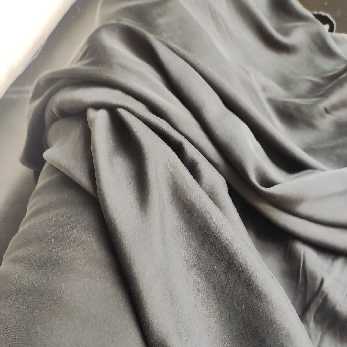 真丝服装面料 16MM砂洗弹力缎 (黑色) 108CM 时装布料,