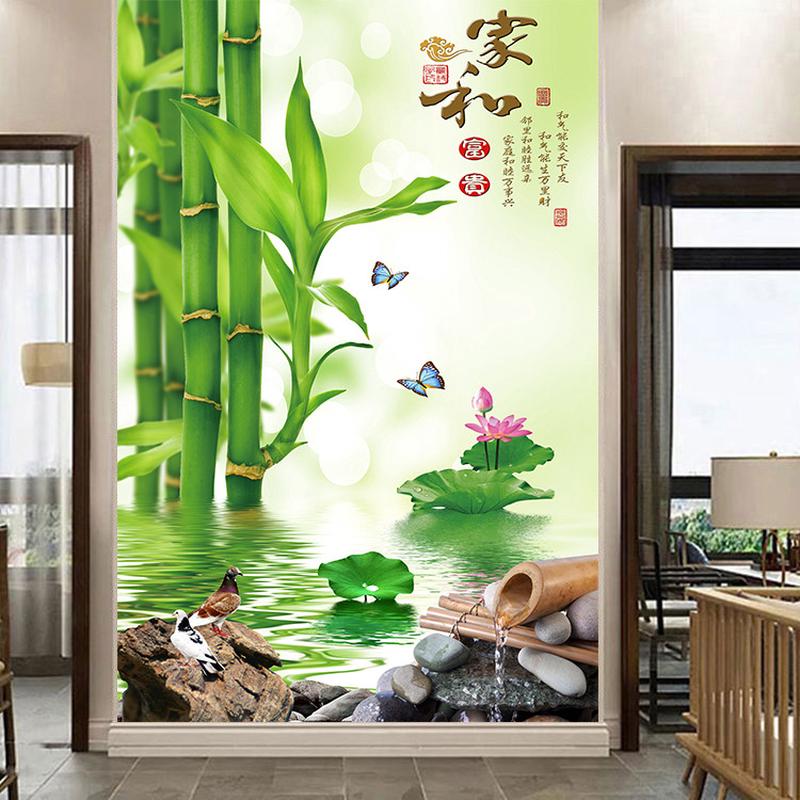 竹报平安玄关装饰画家和富贵竹子荷花客厅卧室餐厅墙贴画自粘壁画图片
